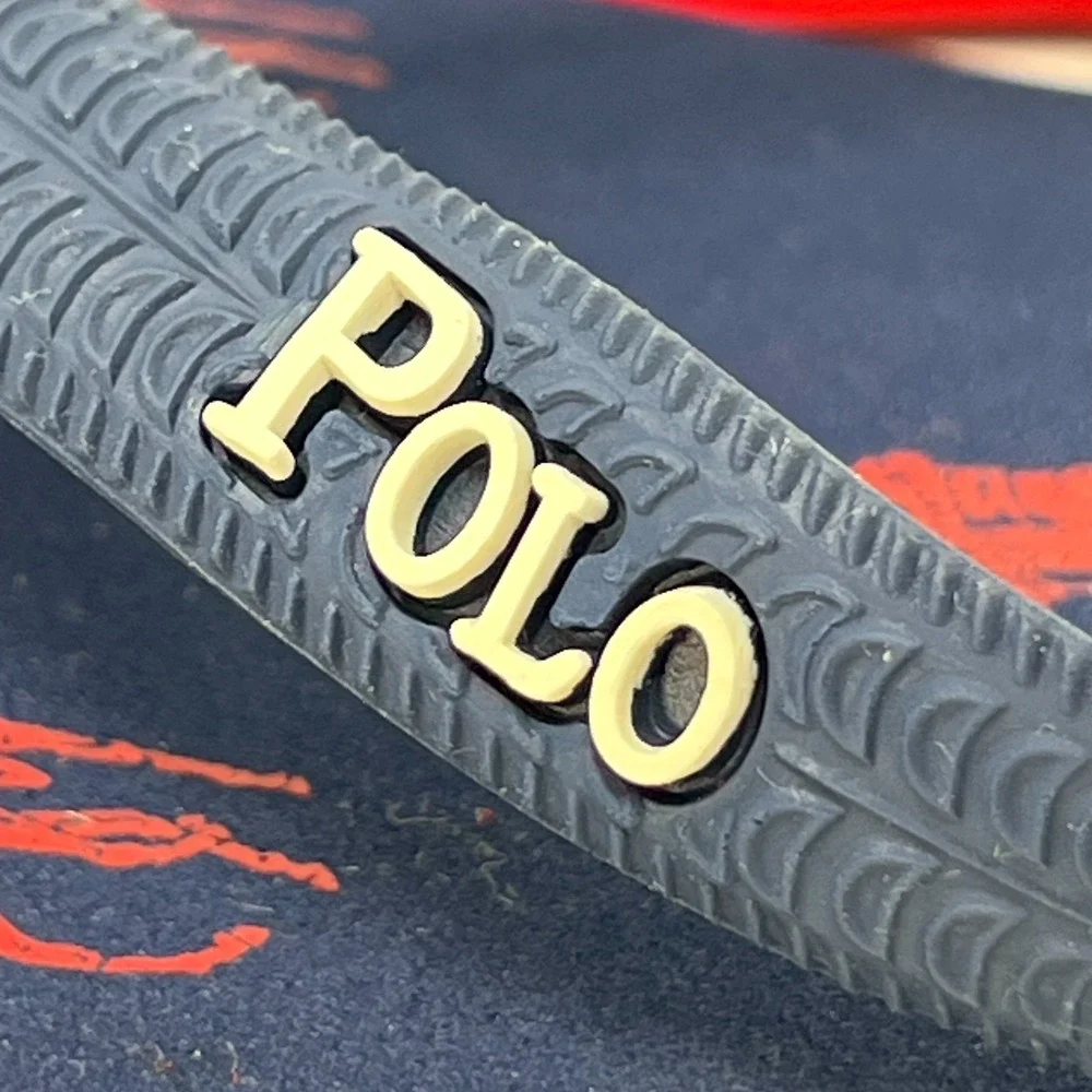 Polo Ralph Lauren Unisex Junior Flip Flop Navy/ Red Pony Logo‎ US Size 4 VTG NEW